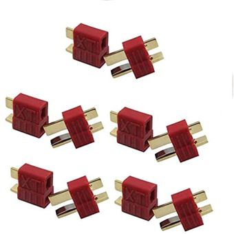Connecteurs T-Plug Deans - Lot De 5 Paires Mâle/femelle - Pour Batteries LiPo RC (drones, Voitures) - Contacts Dorés