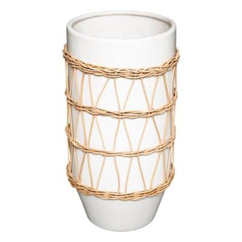 Atmosphera Blanc Créateur D'intérieur - Vase Design En Céramique Rotin 25Cm - Image 2