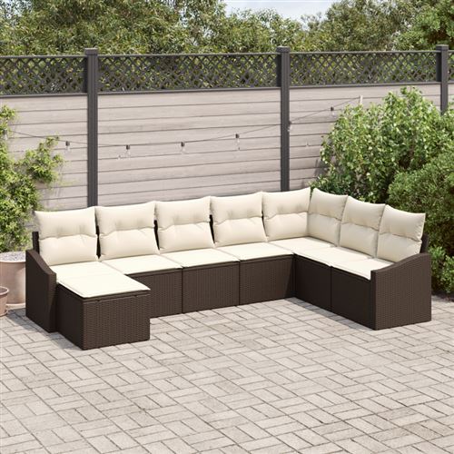 Vidaxl Marron Ensemble De 8 Pièces De Jardin Avec Coussins Poly Rattan - Image 2
