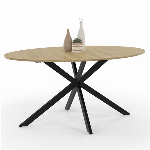 Table industrielle 8 personnes ovale bois et pied araignée noir 150 cm