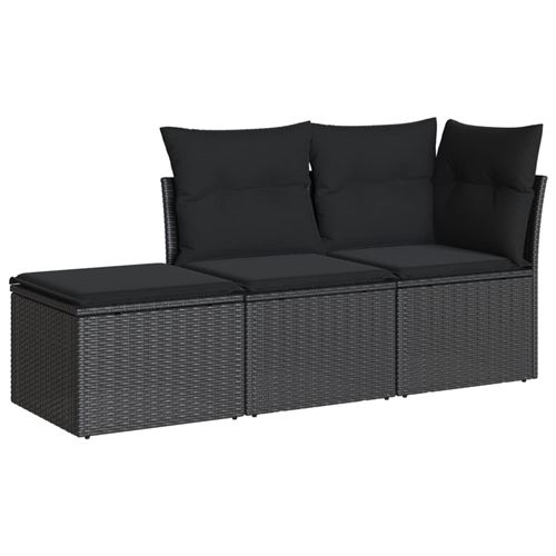 Vidaxl Noir Salon De Jardin 3 Pcs Avec Coussins - Image 2