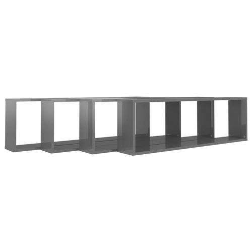 vidaXL Étagères cube murales 4 pcs Gris brillant 100x15x30cm Aggloméré
