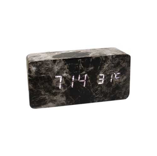 Commande Vocale Calendrier Thermomètre Numérique Led Alarme Horloge en Bois Usb / Aaa Noir PL565