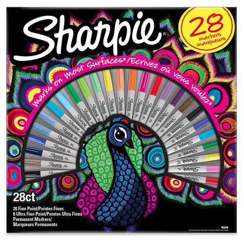 SHARPIE - 28 Marqueurs permanents - Pointe fine x 20 et Pointe ultra-fine x 8 - couleurs assorties
