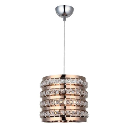 HOMEMANIA Lampe à Suspension Area - Lustre - Lustre de plafond - Cuivre en Métal, Cristal, 24 x 24 x 85 cm, 1 x E27, 40 W