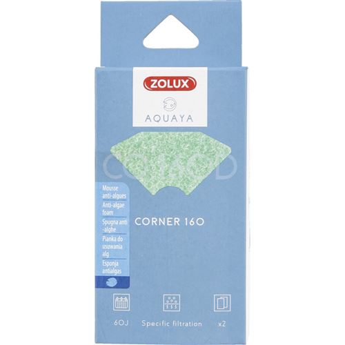 Zolux Filtre Pour Pompe Corner 160, Filtre Co 160 D Mousse Anti-Algues X 2. Pour Aquarium.