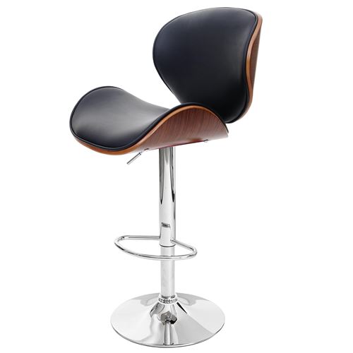 tabouret Foxrock, chaise de bar, bois courbé desgin rétro aspect noix, noir
