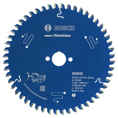 Lame Scie Circulaire Expert Alu Bosch 52 Dents 160X20X2,2/1,6 Mm - 2608644094