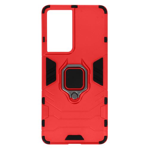 Coque pour Samsung Galaxy S21 Ultra Rigide Antichoc Bague Métallique Support Vidéo rouge
