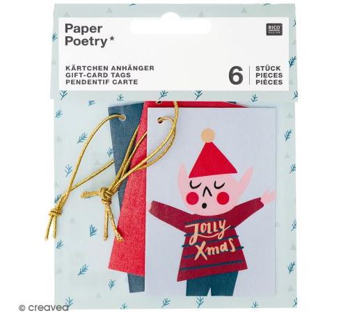 Mini cartes à accrocher - Noël Classique - 5 x 7,5 cm - 6 pcs