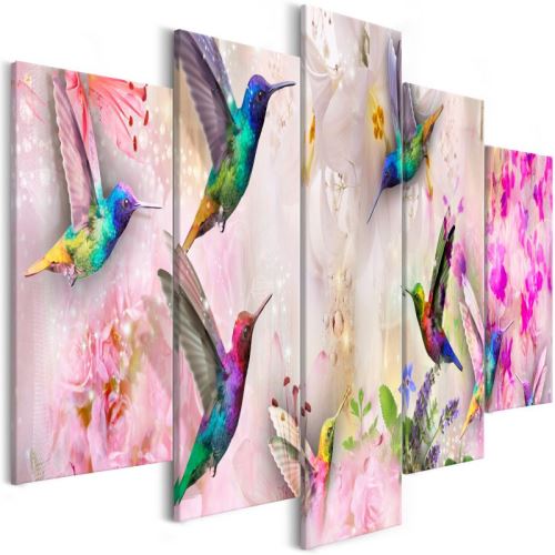 Tableau - Colourful Hummingbirds (5 Parts) Wide Pink .Taille : 200x100