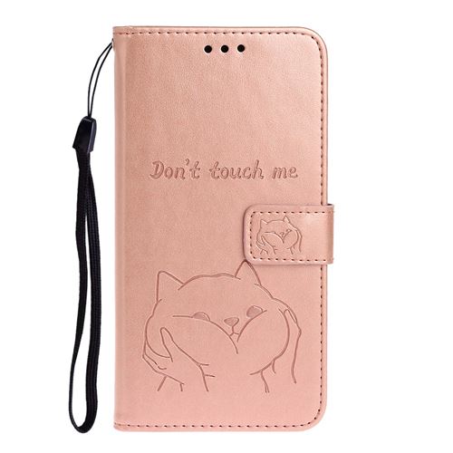 Etui en PU chien empreinte avec support or rose pour votre Samsung Galaxy A41 (Global Version)