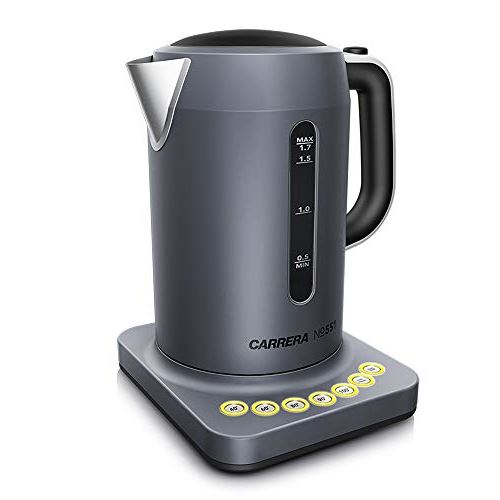 CARRERA - Bouilloire Electrique avec Thermostat Réglable, Sans BPA, En Inox, Fonction Maintien De La Température, Capacité 1,7l, Gris
