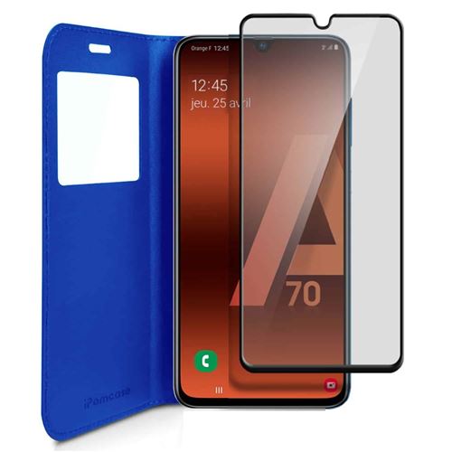 Etui pour SAMSUNG Galaxy A70 BLEU + Verre trempé 4D A70