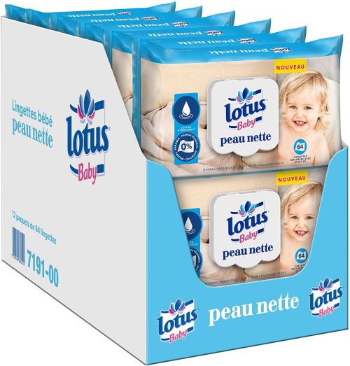 Lotus Baby Peau Nette - Lingette bébé - 12 paquets de 64 lingettes