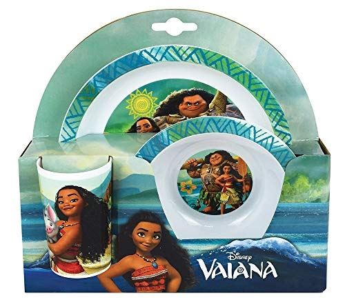 Fun house 005602 disney vaiana ensemble repas composé dune assiette, dun bol et dun verre pour enfant, blanc