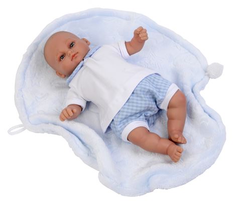 Falca bébé poupée Mark 30 cm avec couverture bleue