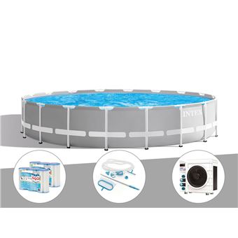 Kit piscine tubulaire Intex Prism Frame ronde 5,49 x 1,22 m + 6 cartouches de filtration + Kit d'entretien + Pompe à chaleur - 1