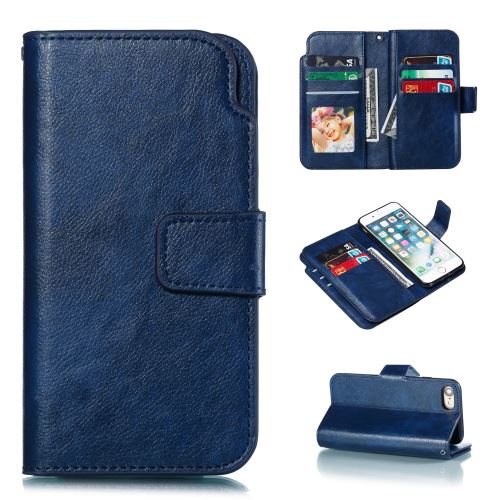 Etui en PU 9 emplacements pour cartes bleu pour votre Apple iPhone 8/7 4.7 pouces
