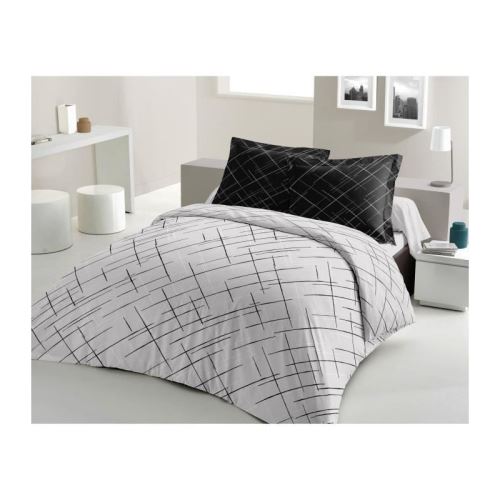 LOVELY HOME Parure de couette Coton CRISSCROSS - Noir - 200x200 cm