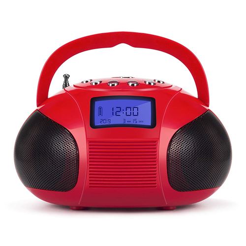 Poste Radio FM + Enceinte Bluetooth MP3 – August SE20 – Bluetooth, USB, Carte SD, Prise Auxiliaire, Radio FM et Réveil - Rouge