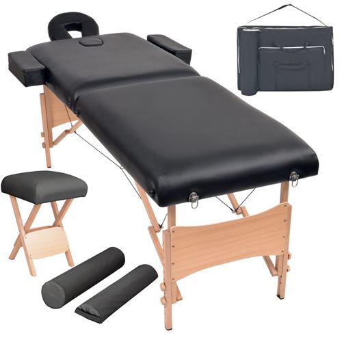 Vidaxl Noir Massagetafel- En Krukset Inklapbaar 2 Zones 10 Cm Dik Zwart110155