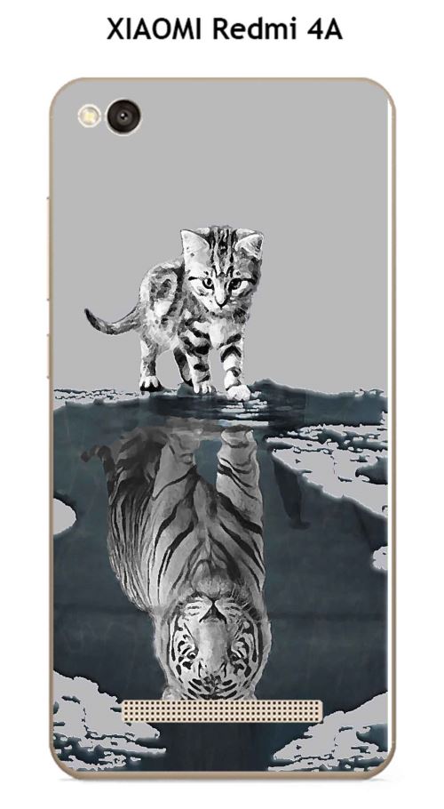Coque XIAOMI Redmi 4A design Chat Tigre Blanc fond gris