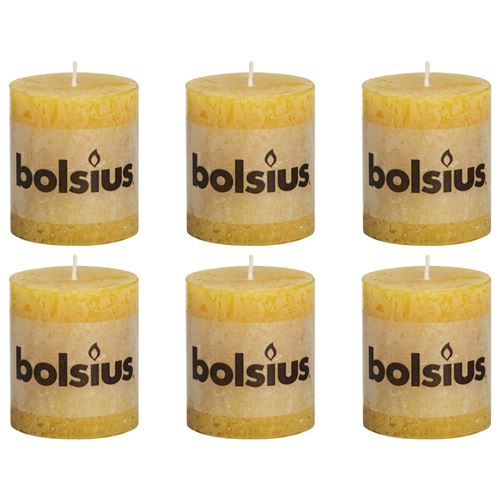 Bolsius Bougies pilier rustiques 6 pcs 80 x 68 mm Jaune ocre