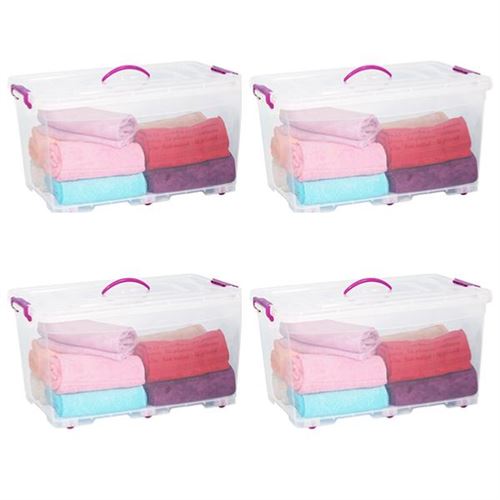 Boîte de rangement 50L à roulettes transparente avec couvercle - Lot de 4 boîtes (50L) - 61