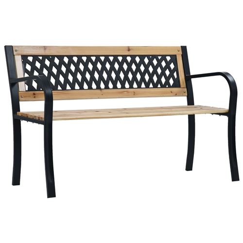 Banc de jardin siège en bois dossier en plastique cadre en acier