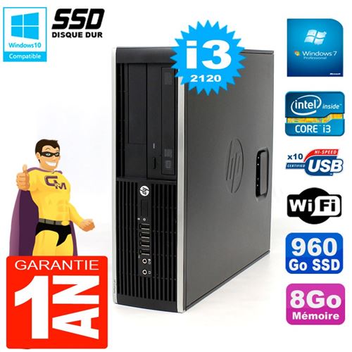 Pc hp compaq 8300 sff core i3-2120 ram 8go disque 960 go ssd graveur dvd wifi w7