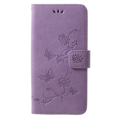 Etui en PU imprimé fleur papillon violet clair pour Samsung Galaxy S9+
