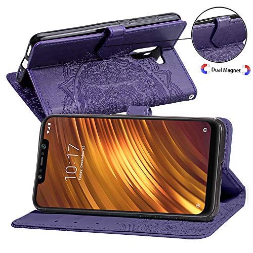 LAGUI Coque Convient pour Xiaomi Pocophone F1, Belle Motif en Relief Délicate Étui Portefeuille, AvecEmplacement pour Carte. Violet