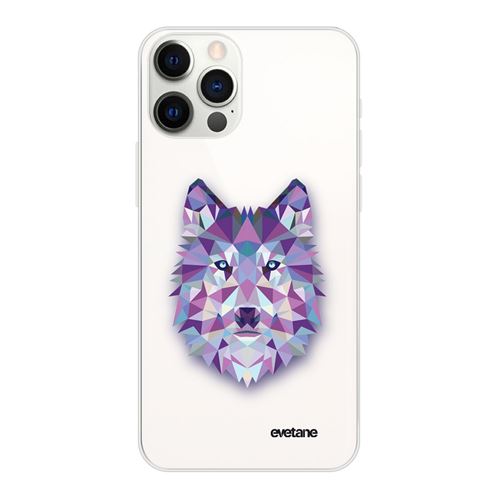Coque pour iPhone 12/12 Pro souple transparente Loup geometrique Motif Ecriture Tendance [Evetane®]