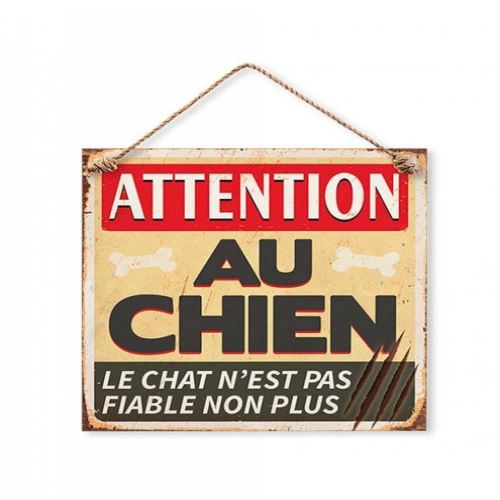 Plaque Décorative en Métal 20x20 cm  Attention au Chien