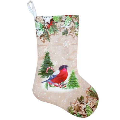 Bas de noël sac cadeau petit oiseau, décorations de noël - Beige 12x26x17CM