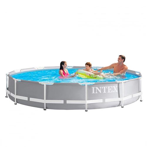 Piscine tubulaire Intex - Ronde - Prism Frame - 3,66 x 0,76 m - Accessoires inclus - Gris