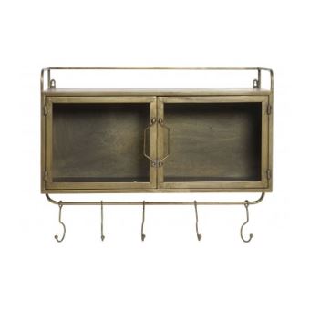 Etagere Murale Metal Or Antique Et Verre Avec 5 Crochets Achat