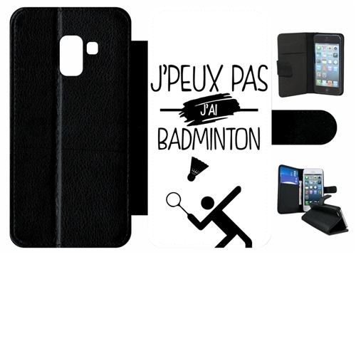 Etui My-Kase pour Galaxy A8 (2018) - j peux pas j ai badminton 1 - Simili-cuir Noir