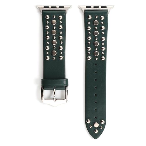 Bracelet en cuir v&eacute;ritable avec rivet pour Apple Watch Series 6/ SE/ 5/ 4 44mm - Vert&Argent 