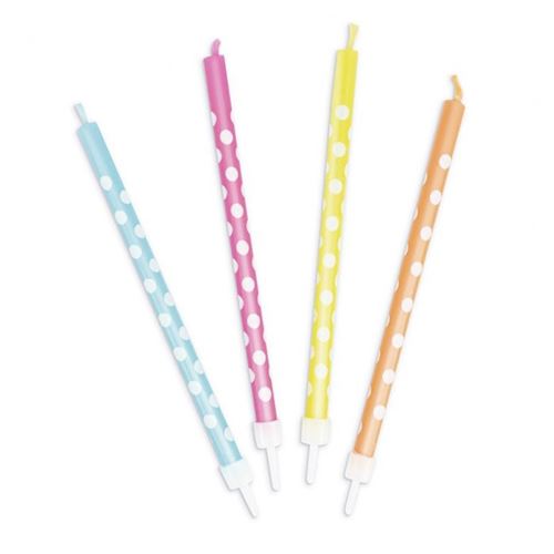 12 bougies multicolores à pois blancs - ScrapCooking Party