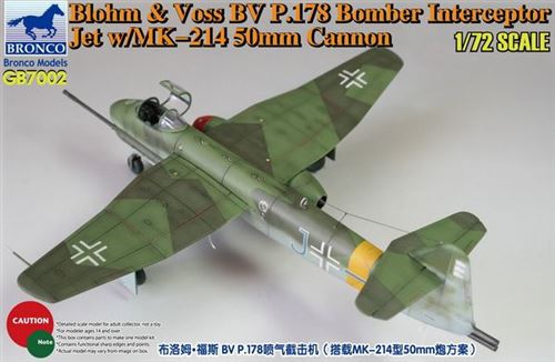 Blohm & Voss Bv P.178 Bomber Interceptor Jet W/mk-214 50mm Cannon- 1:72e - Bronco Models
