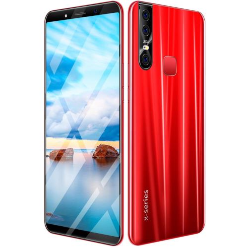 Smartphone 6,1 Pouces 6+128G Octa-Core Double Carte Reconnaissance de Visage double Caméra HD Ecran rouge