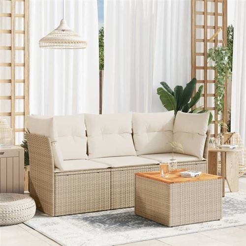  Vidaxl Salon De Jardin Avec Coussins 4 Pcs Beige R&eacute;sine Tress&eacute;e