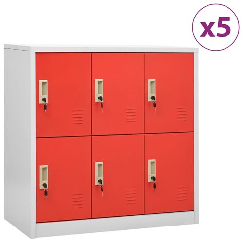 Non Communiqué Gris Vidaxl Armoires À Casiers 5 Pcs Clair Et Rouge 90X45x92,5Cm Acier3095237