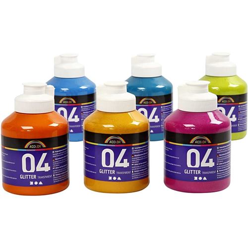 Assortiment de Peinture Acrylique Pailletée A-Color - 6 x 500 ml
