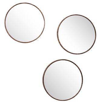 Enssemble de 3 Miroir Ø26 cm Imitation Bois - RONIX - ALTOBUY - 1