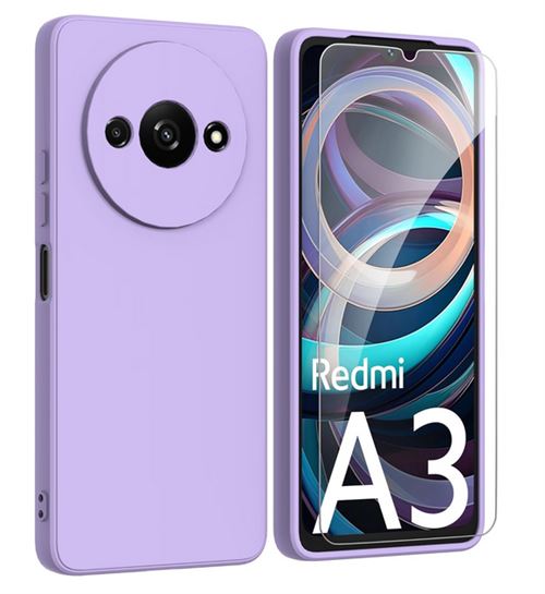 Coque pour Xiaomi Redmi A3 / Poco C61 4G - housse etui silicone gel fine + verre trempe - MAUVE - htdmobiles