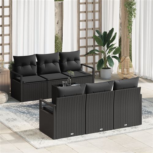 Non Communiqué Noir Ensemble De Canapé De Jardin 7 Pièces Avec Coussins Poly Rotin, Canapé De Jardin 2 Places Avec Coussins Poly Rotin Vi