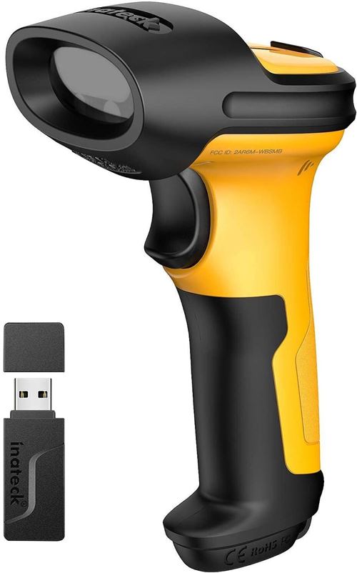 Inateck Scanner Code-Barres Laser Sans Fil 2.4Ghz, Lecteur Code À Barres Avec Portée De 60 Mètres, Batterie 2600Mah, Scan Automatique Rapide Et Précis, Autonomie D’Environ 1 Mois